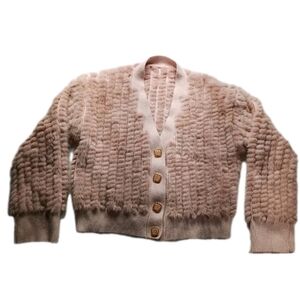 Mink Fur & Cashmere Knit Sweater Women's Size Small V-Neck Button Up ITALIAN
